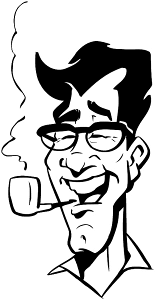Smiling man smoking a pipe vinyl sticker. Customize on line. Faces 035-0364
